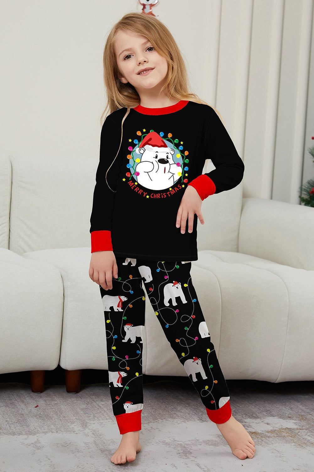Black Long Sleeve Pear Pattern Matching Family Pajamas