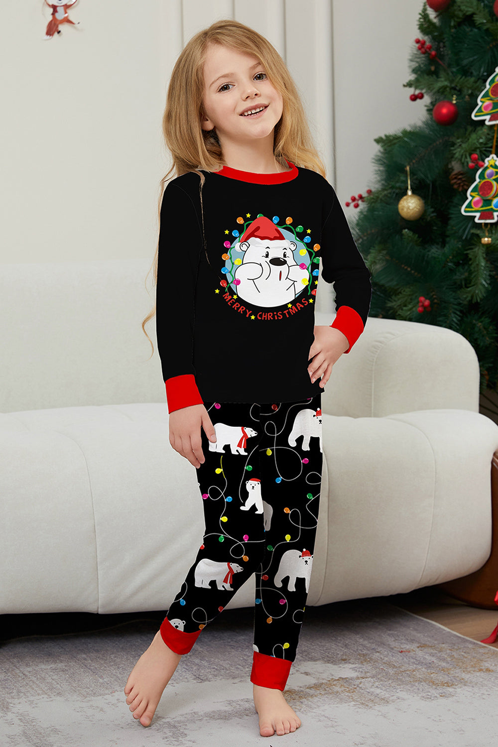 Black Long Sleeve Pear Pattern Matching Family Pajamas