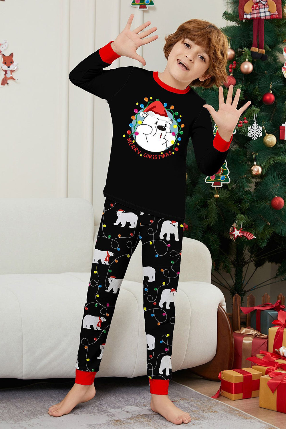 Black Long Sleeve Pear Pattern Matching Family Pajamas