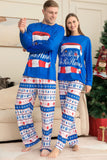 Blue Printed Long Sleeve Christmas Pajamas Set