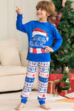 Blue Printed Long Sleeve Christmas Pajamas Set