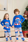 Blue Printed Long Sleeve Christmas Pajamas Set