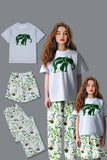 White Green Floral Printed Short Sleeve Matching Family Pajamas