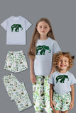 White Green Floral Printed Short Sleeve Matching Family Pajamas