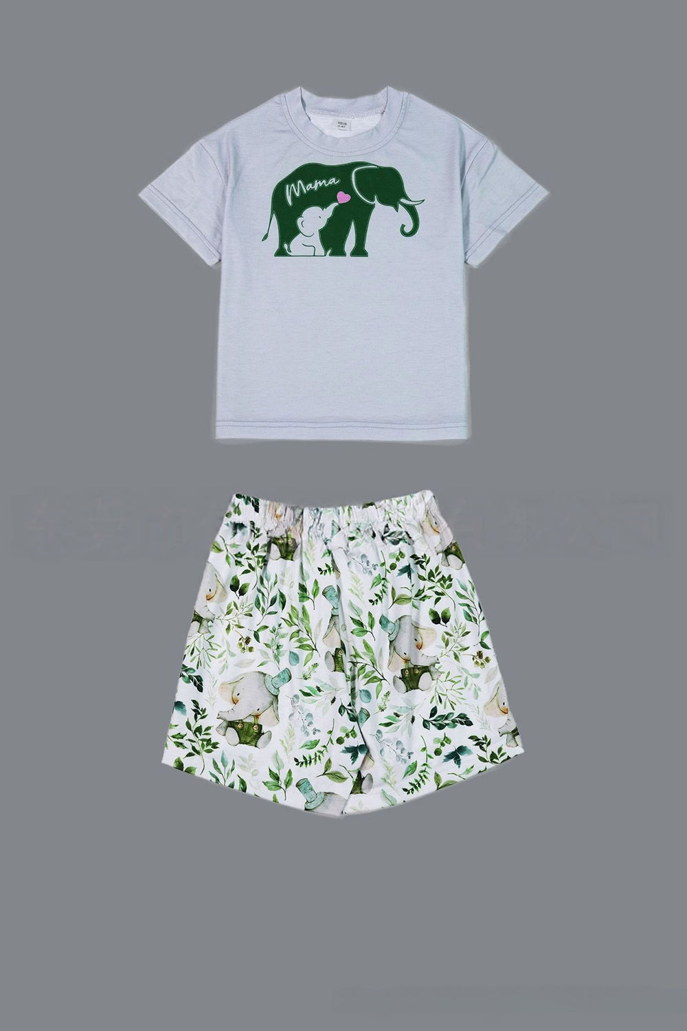 White Green Floral Printed Short Sleeve Matching Family Pajamas