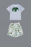White Green Floral Printed Short Sleeve Matching Family Pajamas