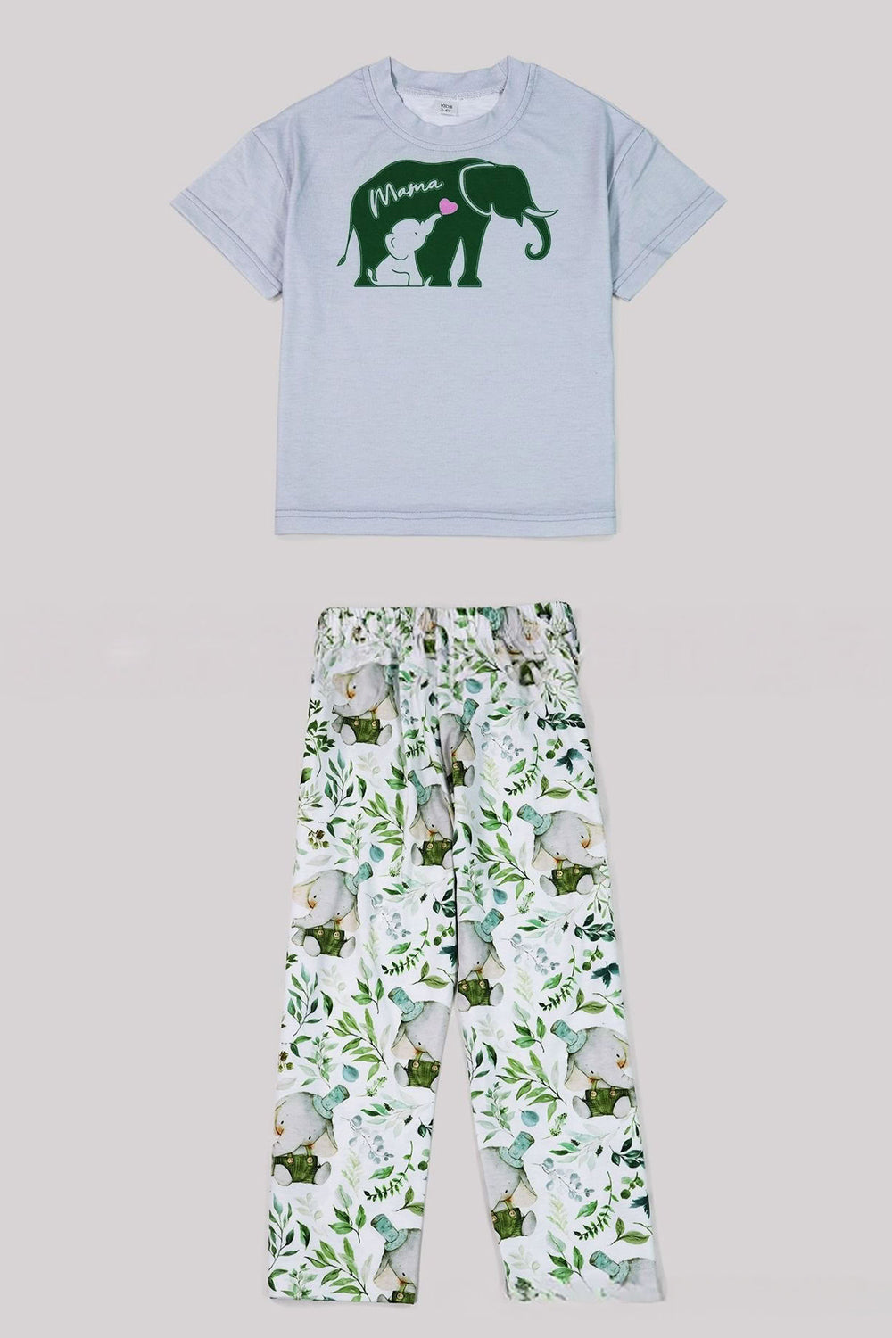 White Green Floral Printed Short Sleeve Matching Family Pajamas