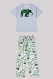 White Green Floral Printed Short Sleeve Matching Family Pajamas