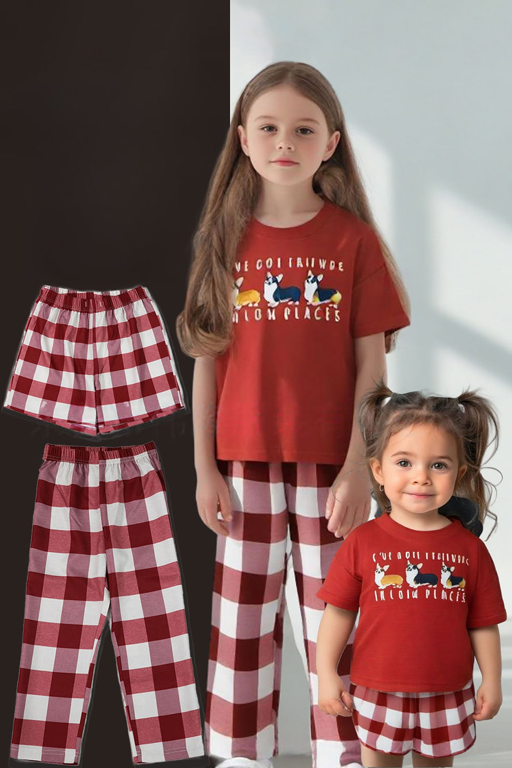 Red Dog Printed Short Sleeve Matching Family Pajamas
