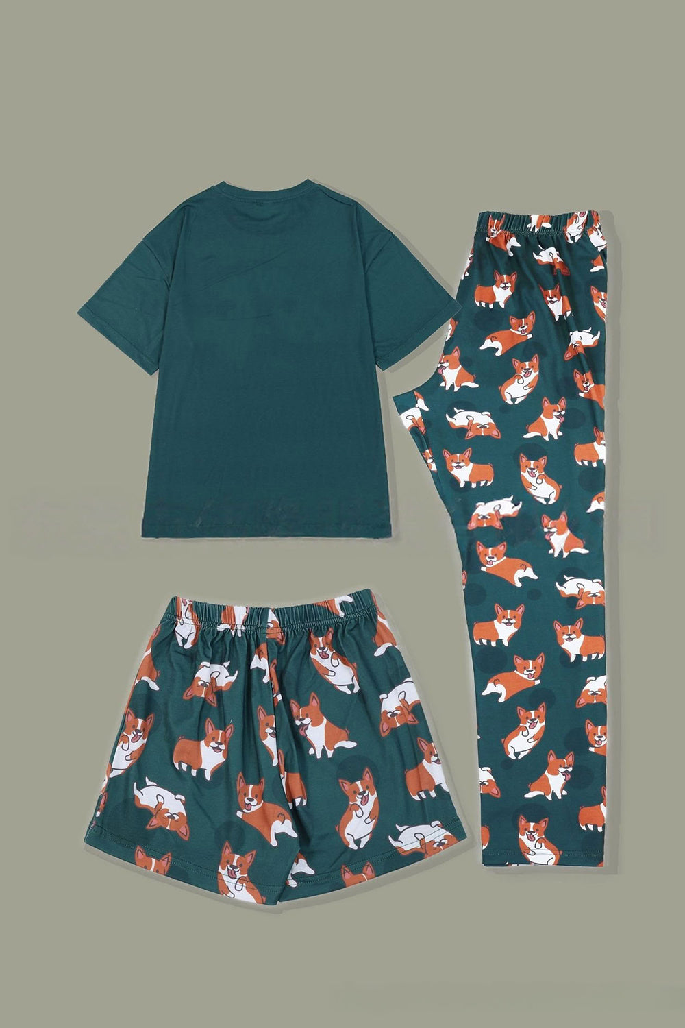 Dark Green Dog Printed Short Sleeve Matching Family Pajamas