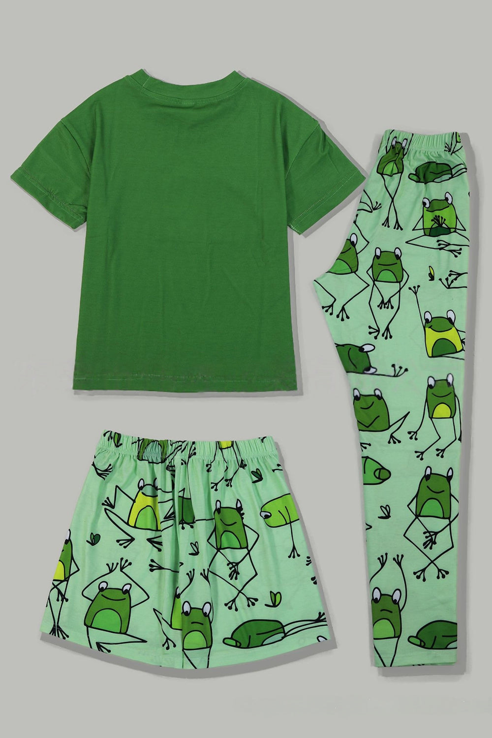 Green Frog Printed Short Sleeve Matching Family Pajamas