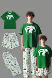 Dark Green Printed Short Sleeve Matching Family Pajamas