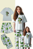 Light Green Cute Animal Print Short Sleeve Matching Family Pajamas