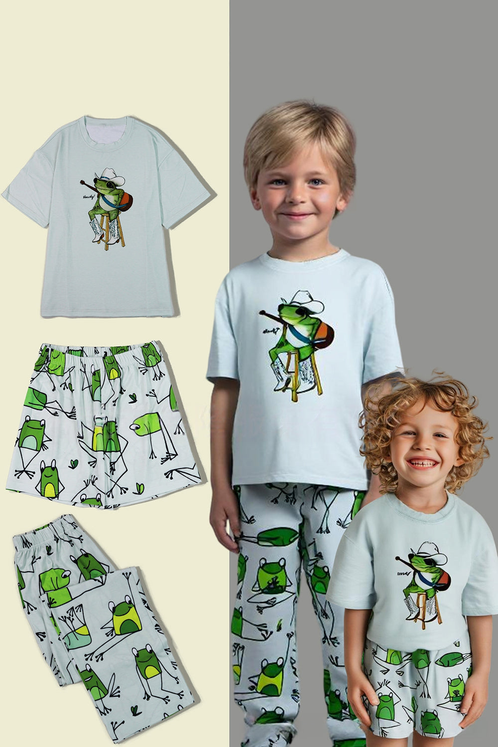 Light Green Cute Animal Print Short Sleeve Matching Family Pajamas