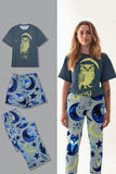 Grey Blue Printed Luminous Matching Family Pajamas