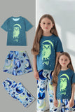 Grey Blue Printed Luminous Matching Family Pajamas