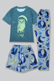 Grey Blue Printed Luminous Matching Family Pajamas