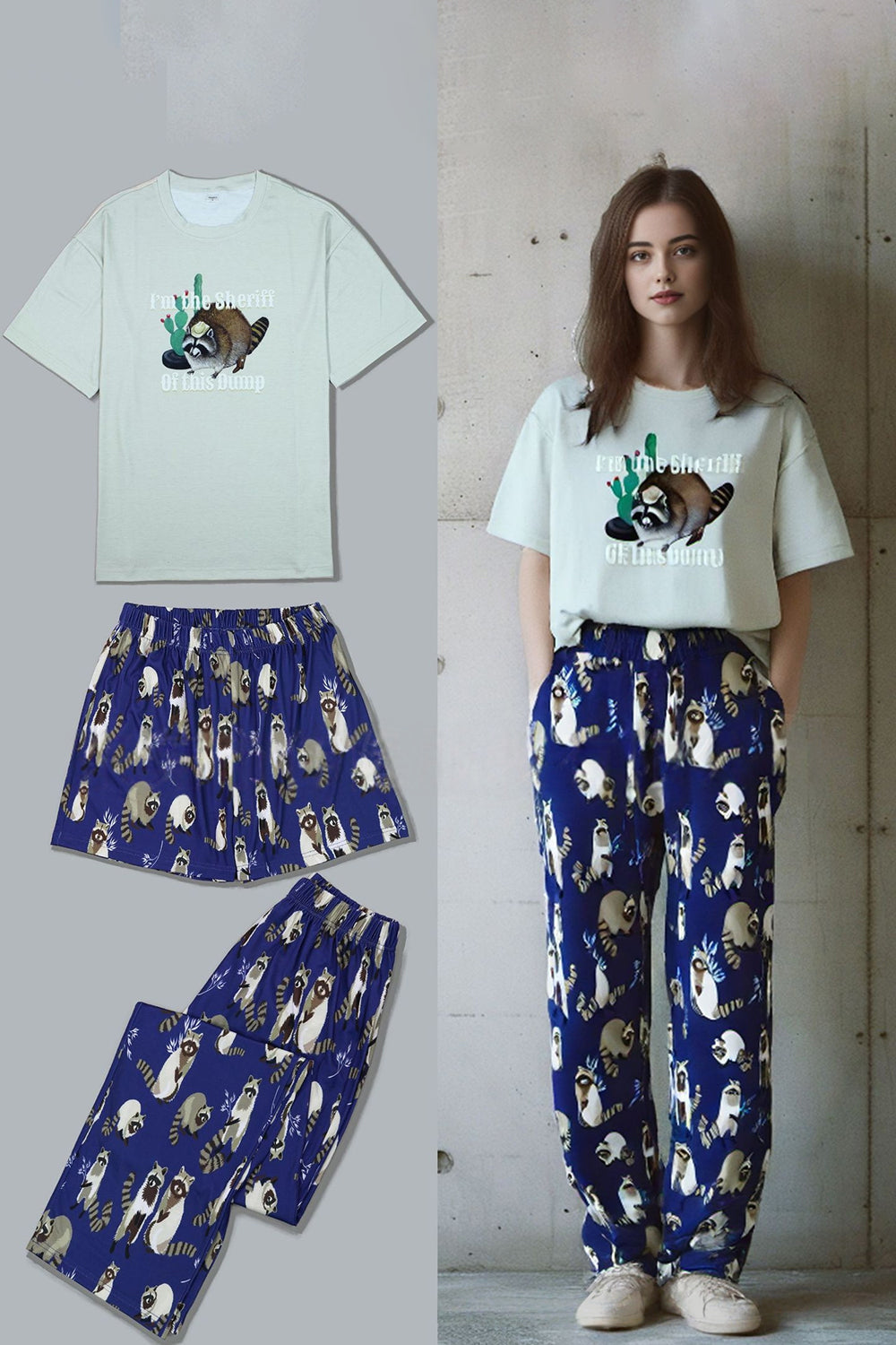 Light Green Animal Printed Matching Family Pajamas