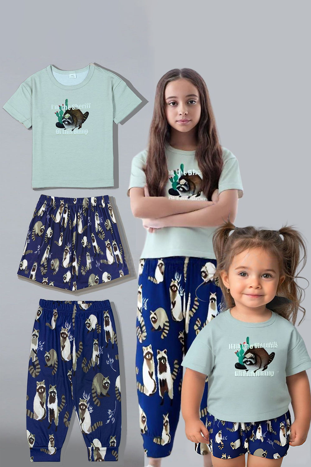 Light Green Animal Printed Matching Family Pajamas