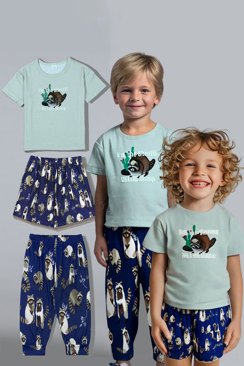 Light Green Animal Printed Matching Family Pajamas