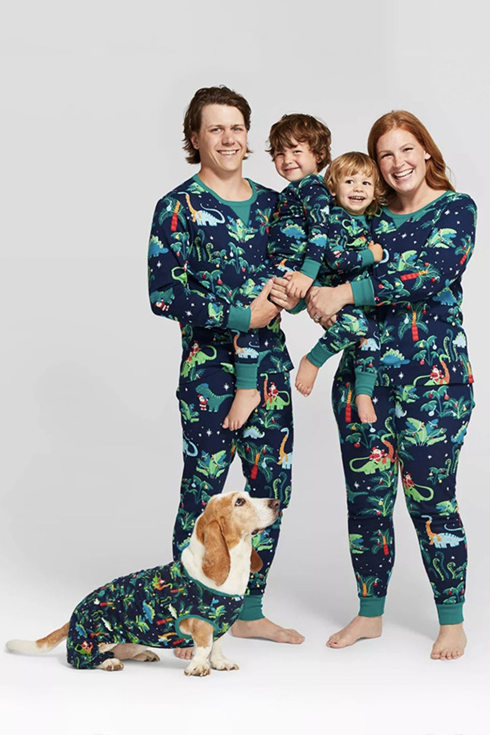 Navy and Green Printed Long Sleeve Family Christmas Pajamas