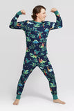 Navy and Green Printed Long Sleeve Family Christmas Pajamas