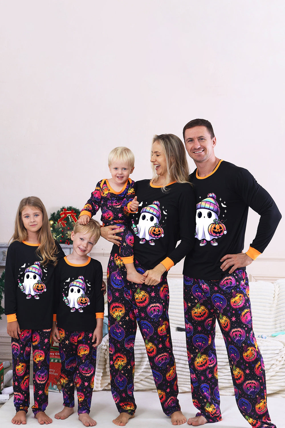 Black Printed Long Sleeve Family Halloween Pajamas