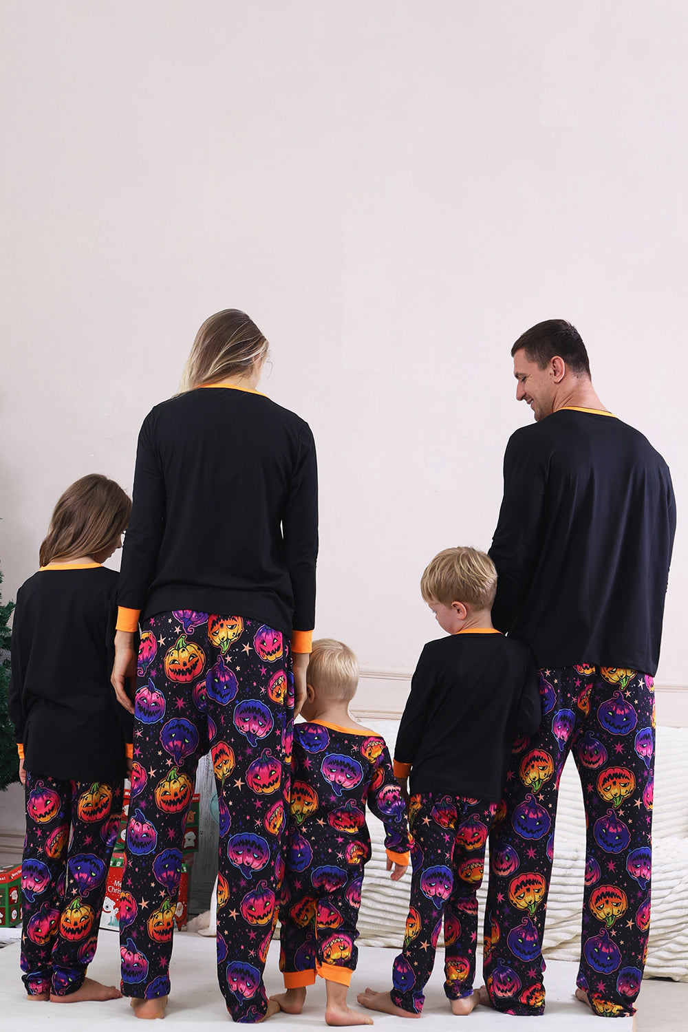 Black Printed Long Sleeve Family Halloween Pajamas