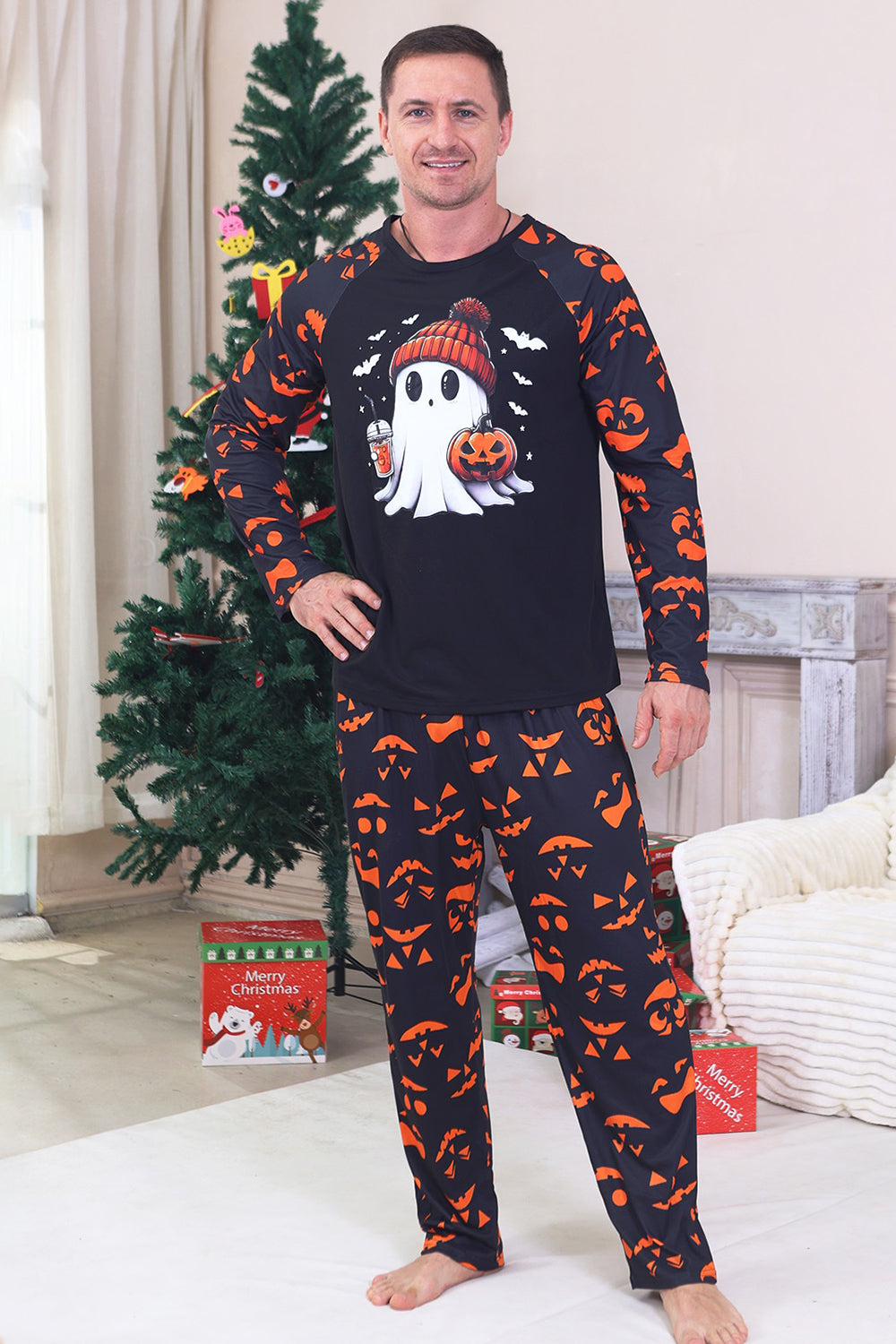 Navy Printed Long Sleeve Family Halloween Pajamas