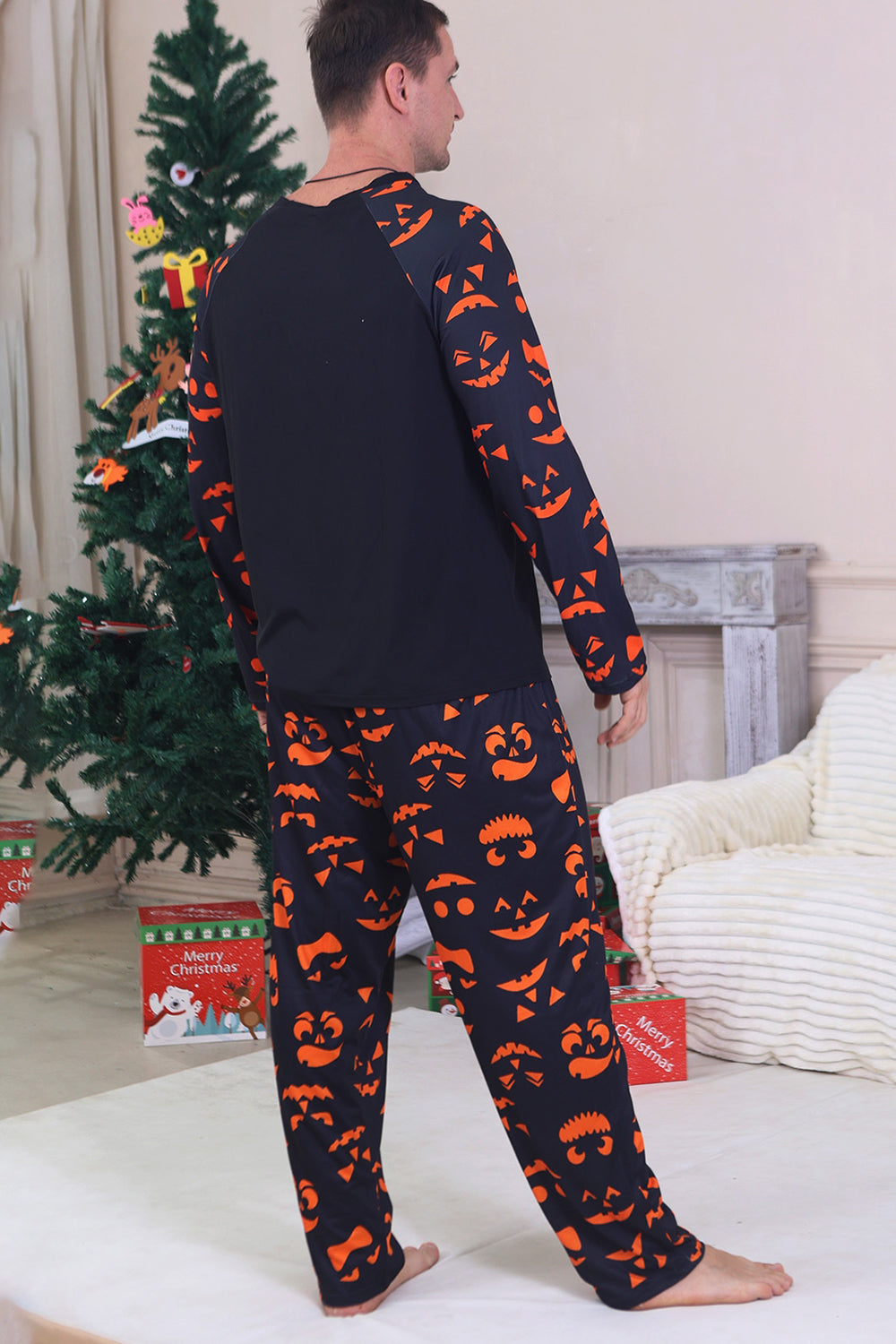 Navy Printed Long Sleeve Family Halloween Pajamas