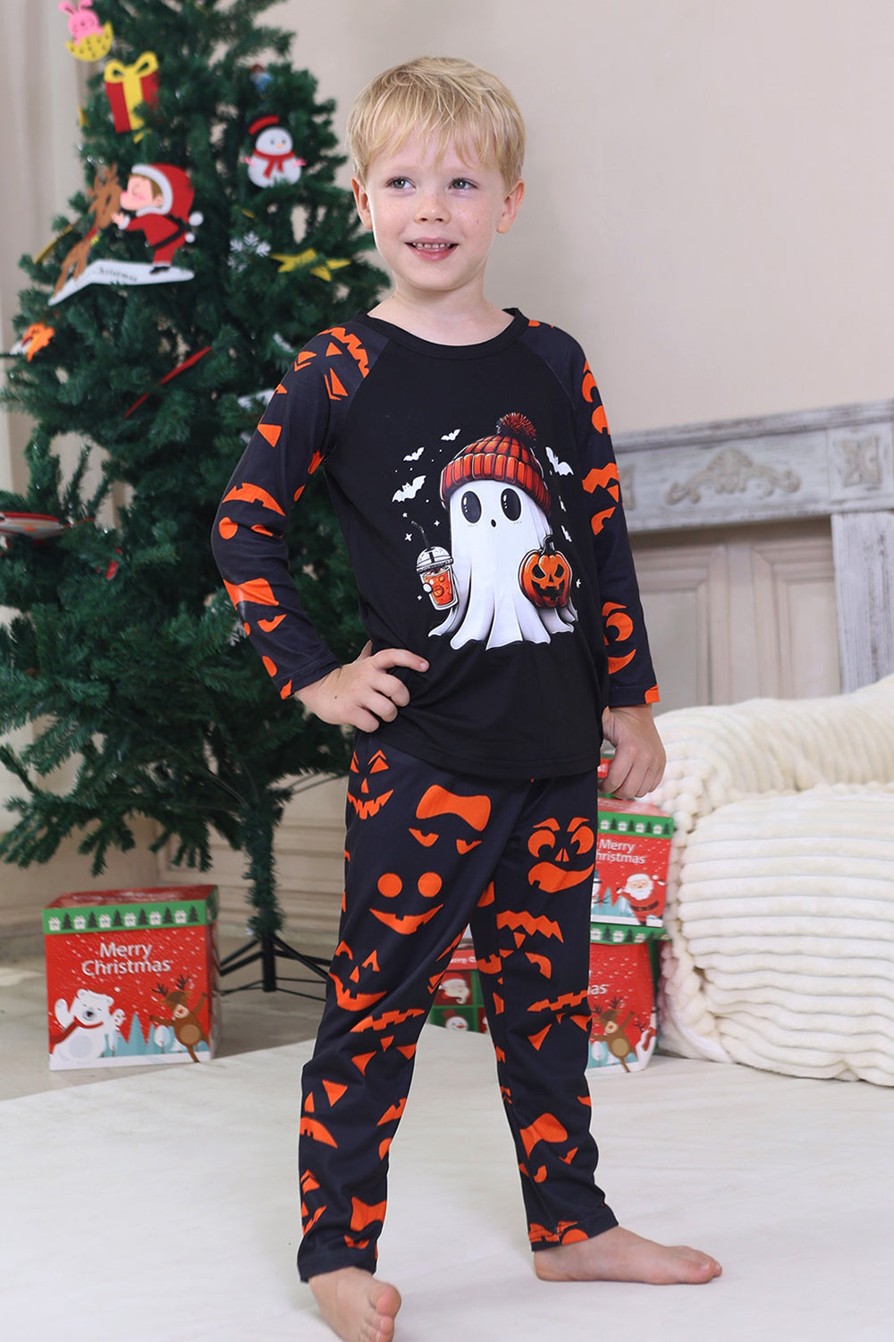 Navy Printed Long Sleeve Family Halloween Pajamas