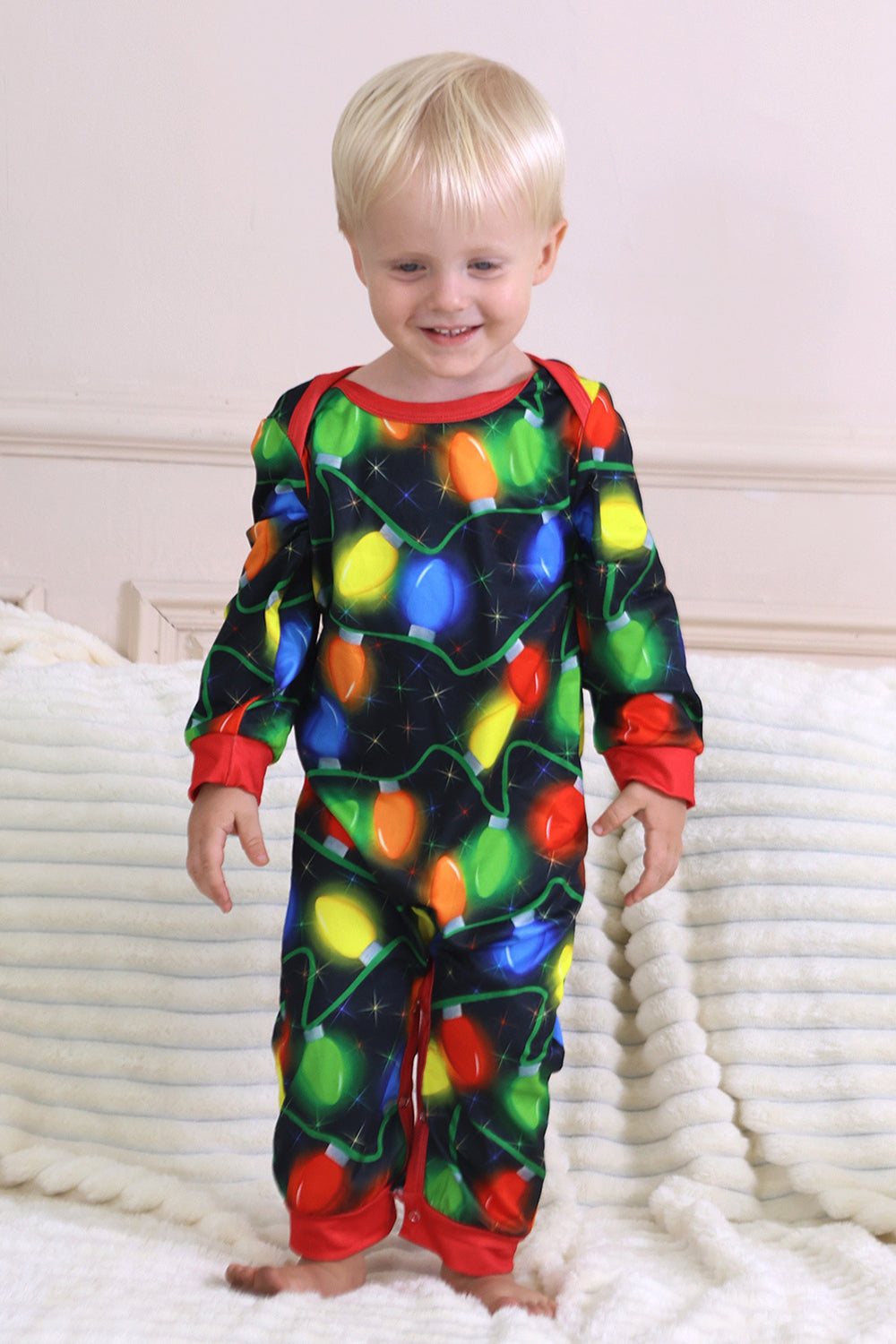 Navy Light Bulb Printed Long Sleeves Matching Family Pajamas