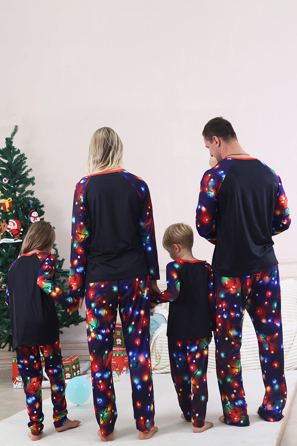Navy Lights Tree Print Family Matching Christmas Pajamas Sets