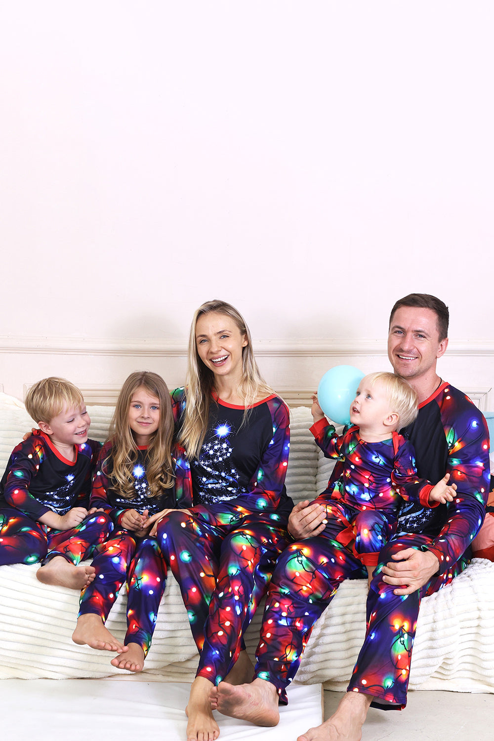 Navy Lights Tree Print Family Matching Christmas Pajamas Sets