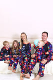 Navy Lights Tree Print Family Matching Christmas Pajamas Sets