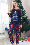 Navy Lights Tree Print Family Matching Christmas Pajamas Sets