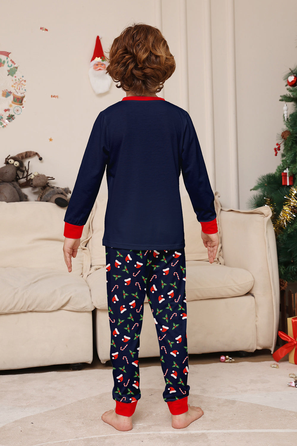 Navy Merry Christmas Print Family Matching Pajamas Set