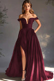 Black Off The Shoulder A Line Chiffon Prom Dress