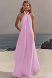 Elegant Sky Blue Halter Chiffon Formal Dress