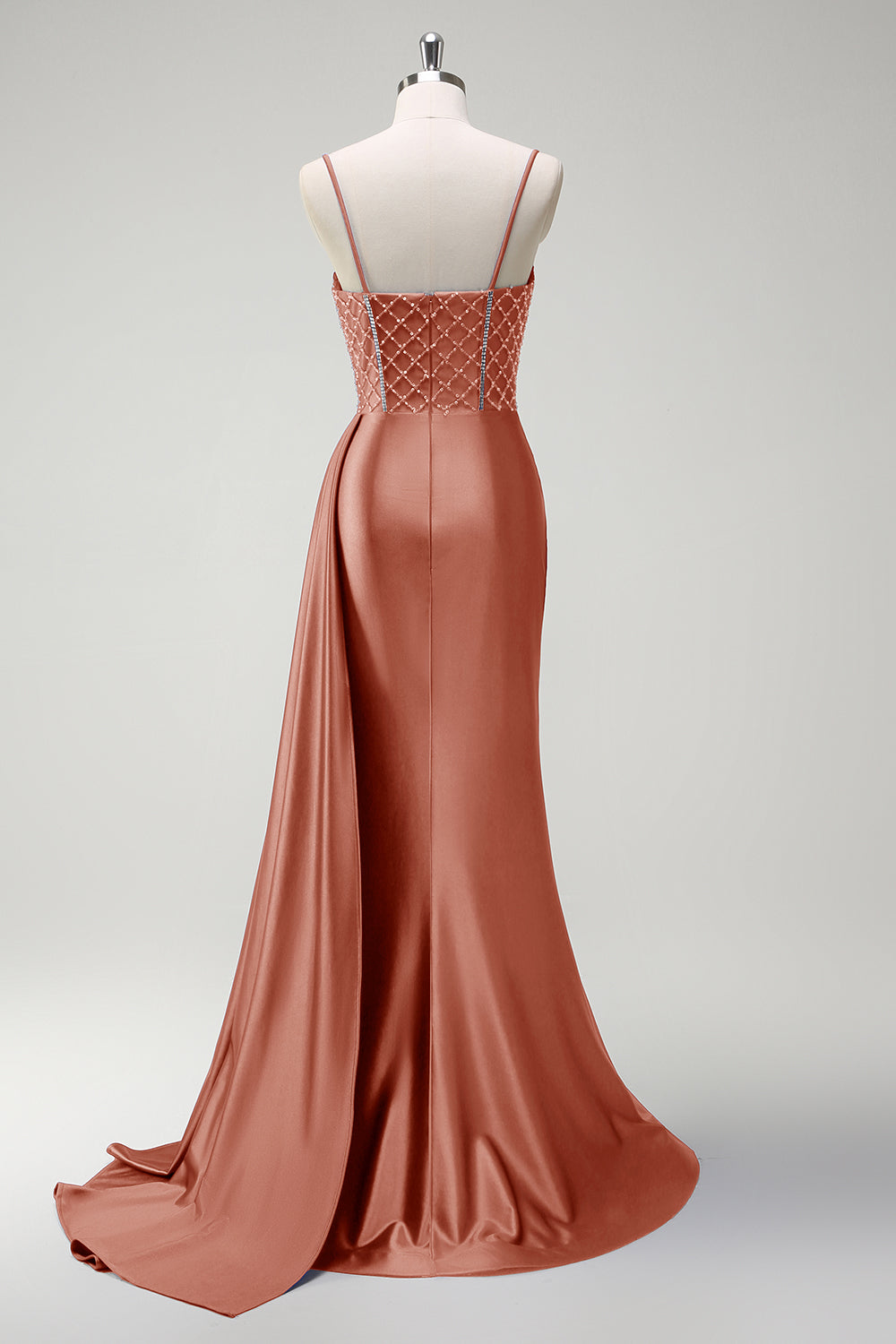 Sparkly Purple Mermaid Beaded Corset Ruched Satin Long Prom Dress with Slit