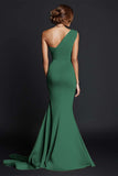 Khaki Mermaid One Shoulder Long Formal Dress