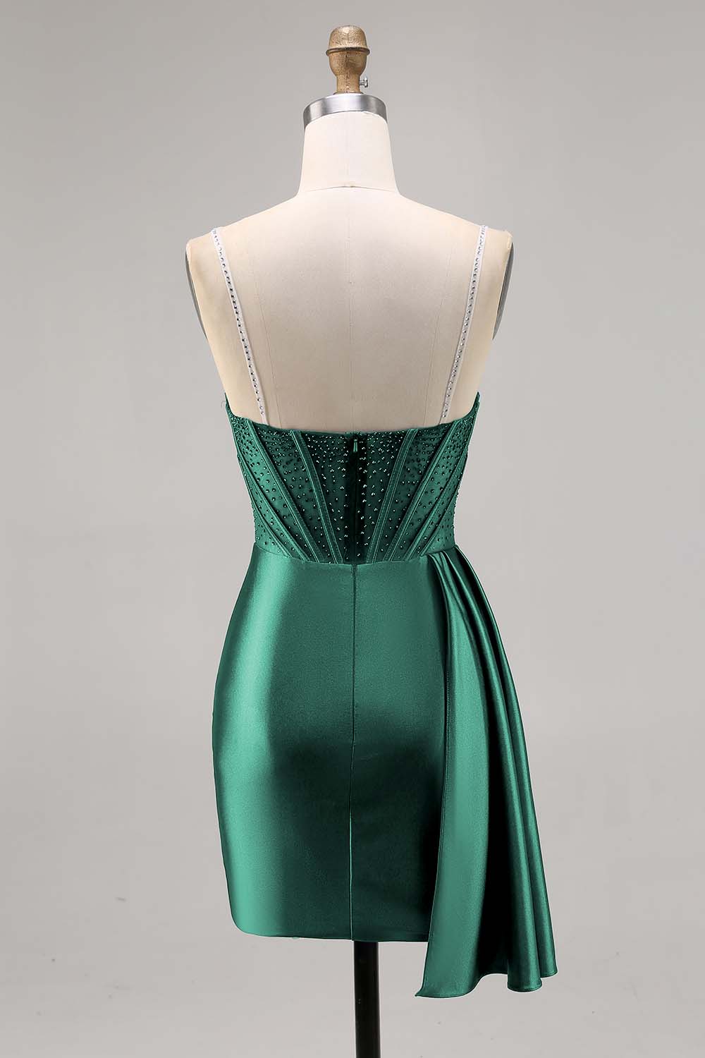 Navy Satin Beaded Corset Cocktail Dress with Sash
