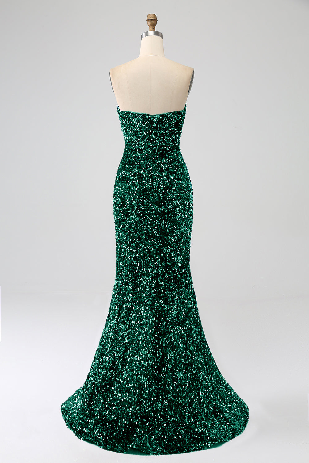 Red Strapless Sequins Long Mermaid Prom Dress With Slit