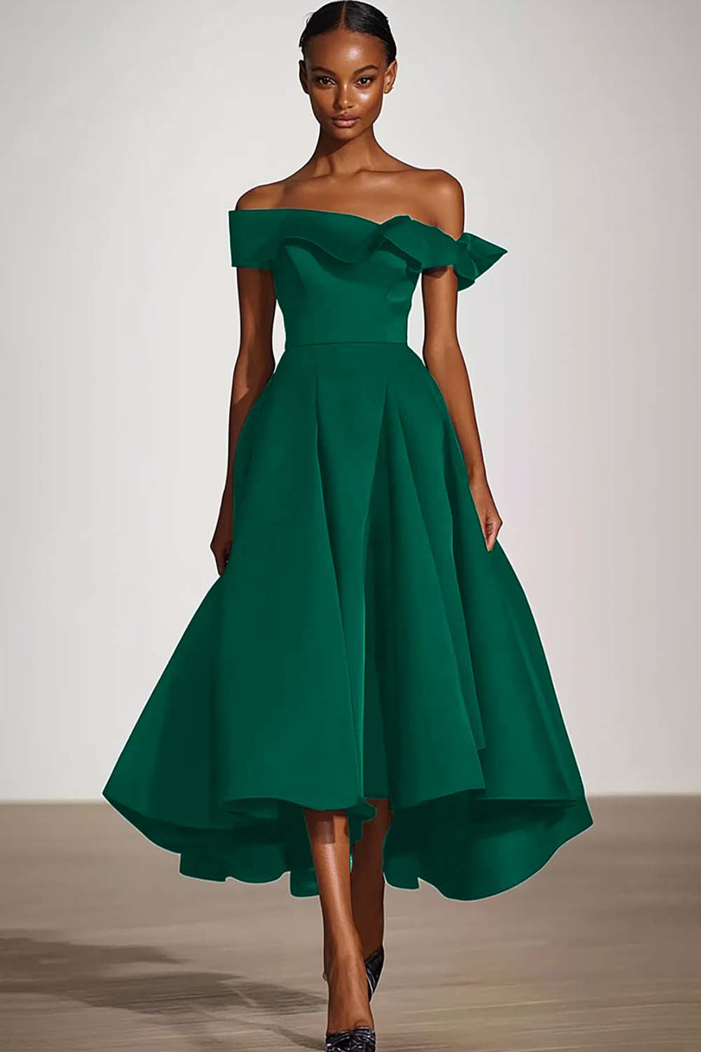Off The Shoulder A Line Black Satin Formal Dress