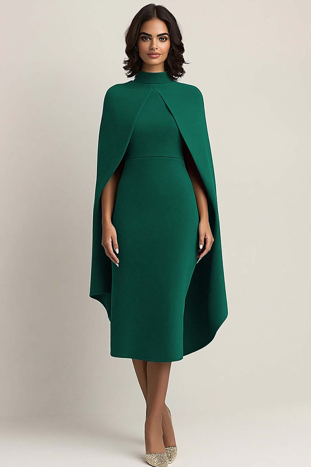 Burgundy Sheath Midi Cape Formal Dress