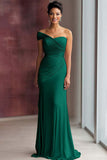 Light Khaki One Shoulder Pleated Sheath Formal Dress