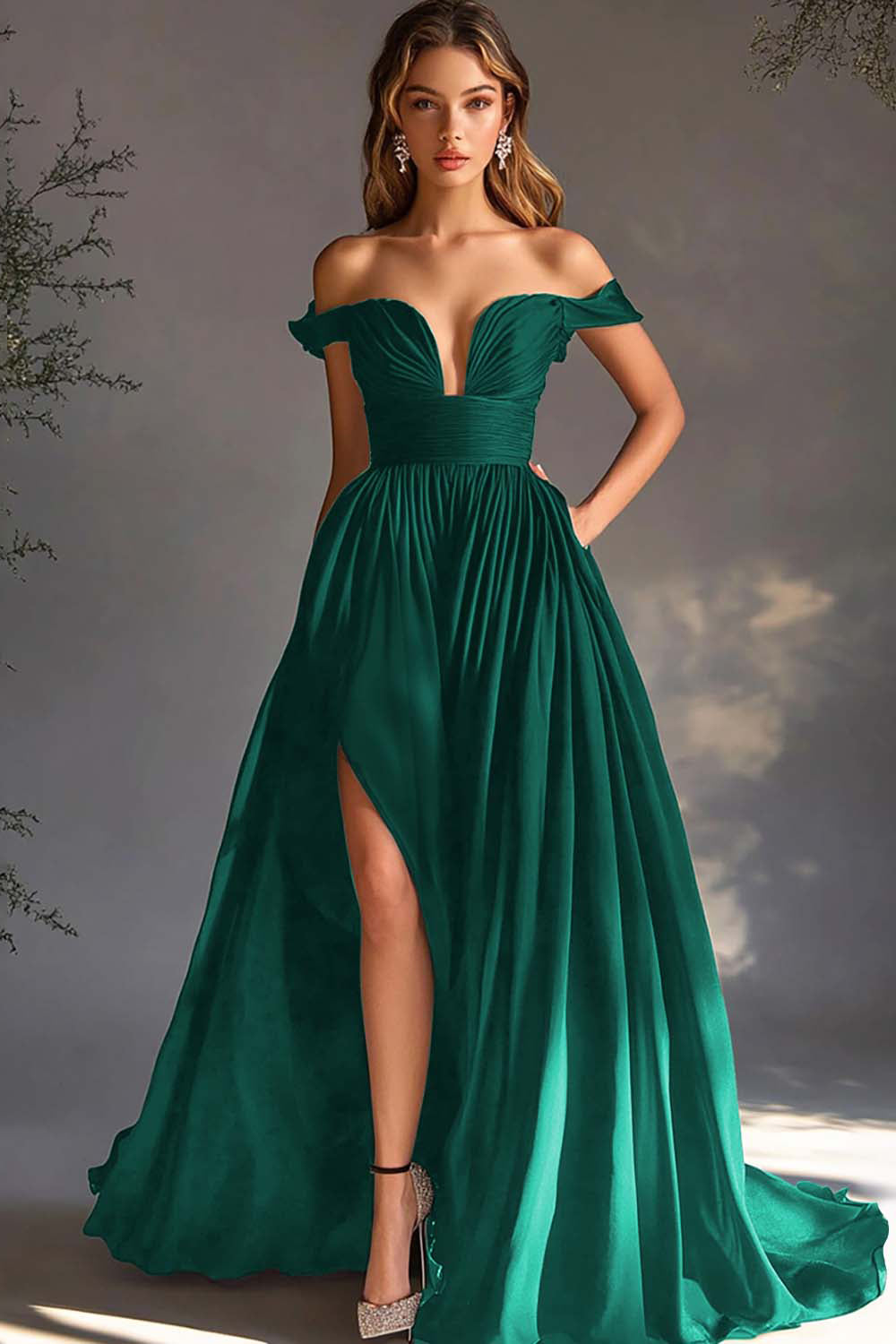 Black Off The Shoulder A Line Chiffon Prom Dress