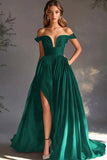 Black Off The Shoulder A Line Chiffon Prom Dress