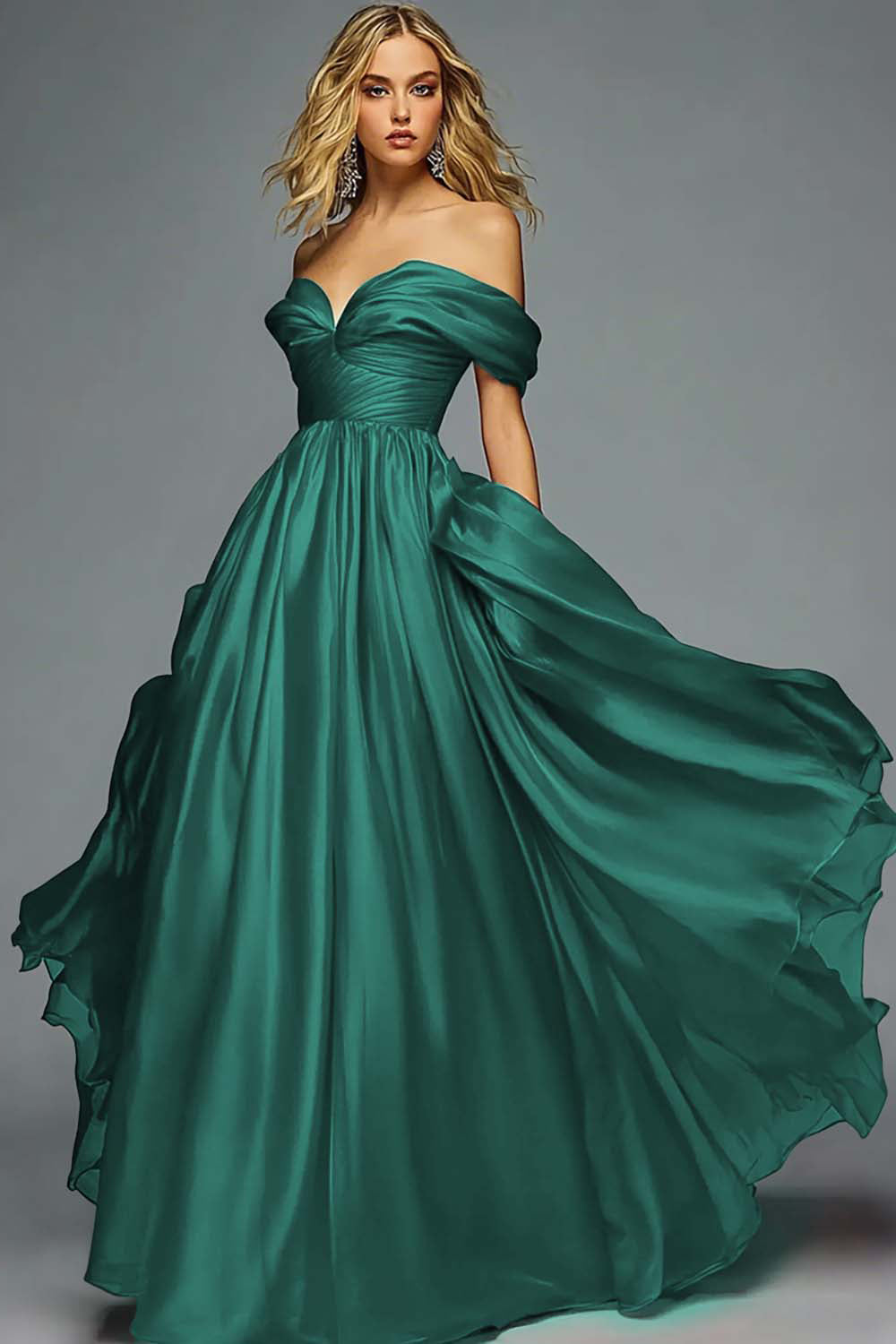 Red Off The Shoulder A Line Pleated Prom Dress