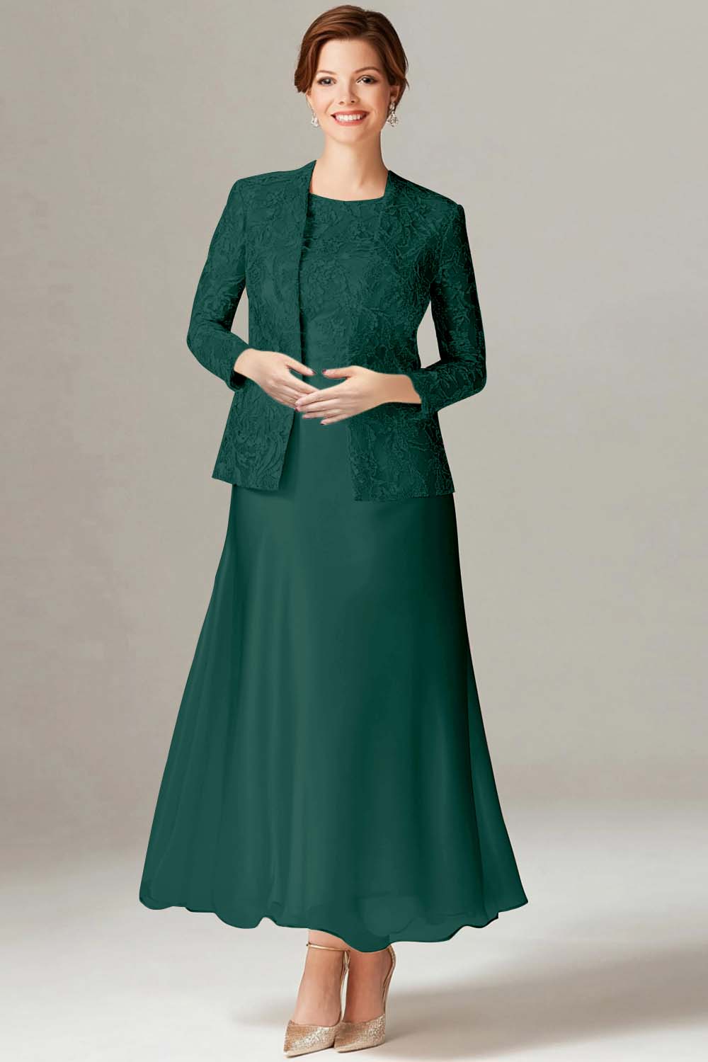 Champagne A-Line Satin 2-Piece Mother of the Bride Dress